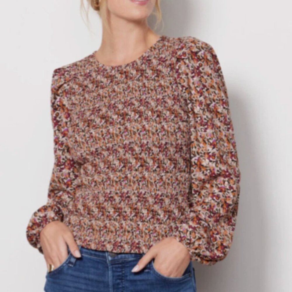 Evereve Margaret Floral Smocked Elastic Cuff Puff Sleeve Blouse – Size S